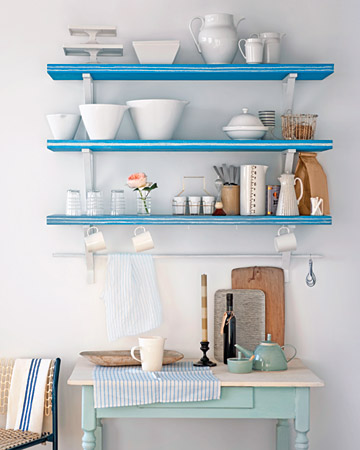 Bring stripes into your kitchen with this cute shelving project.
(marthastewart.com/photogallery/stripe-craft-and-decorating-projects?lpgStart=1&currentslide=12)
