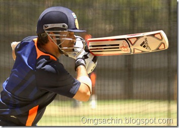 Sachin Tendulkar bats in the nets during an Indian nets session at Adelaide Oval on January 22, 2012 in Adelaide, Australia.