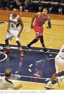 'Jeff Teague 0 - Hawks / Derrick Rose 1 -Bulls' photo (c) 2012, Sharondelphia - license: http://creativecommons.org/licenses/by-sa/2.0/