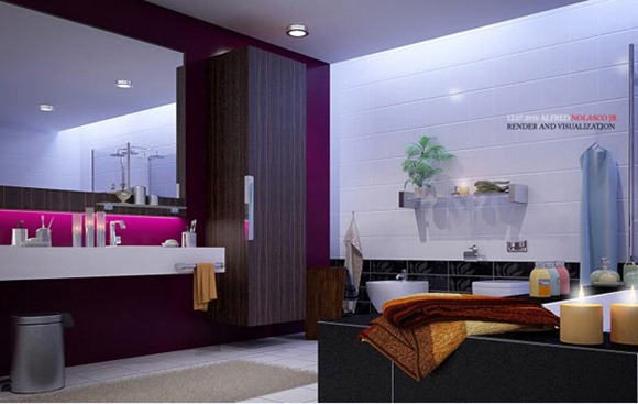 cuartos de baño en color púrpura