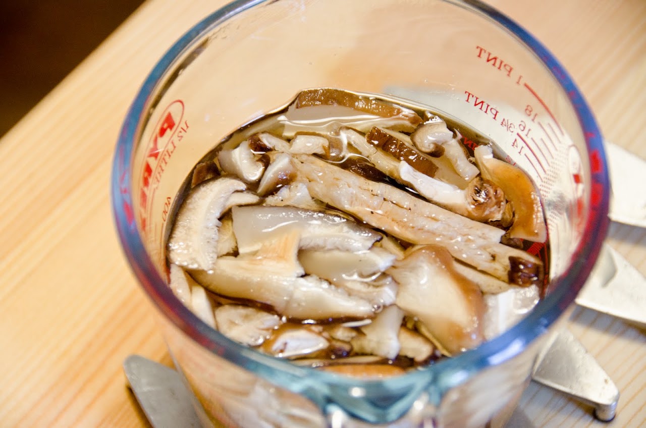 Shitake mushrooms soaking