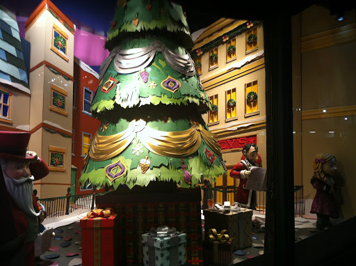 Here, a Christmas tree is shown outside of where else, but Macy's.
