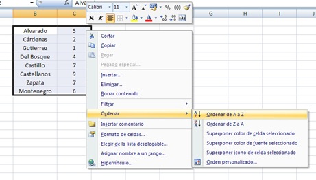 Ordenar datos en columna de Excel