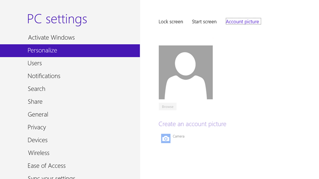 Unable to change user picture in windows 8