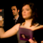 Mimesphobia, by Carlos Murillo, directed by Margot Bordelon. February 28 - April 4, 2010. (l to r) Brian Golden, Cassy Sanders. Photo Credit: Amanda Clifford.