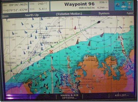 AIS marks on Charplotter as we enter Panama Canal