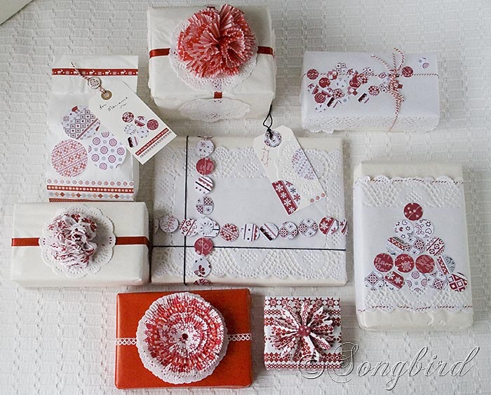 Songbird Christmas White Red Gift Wrapping 10