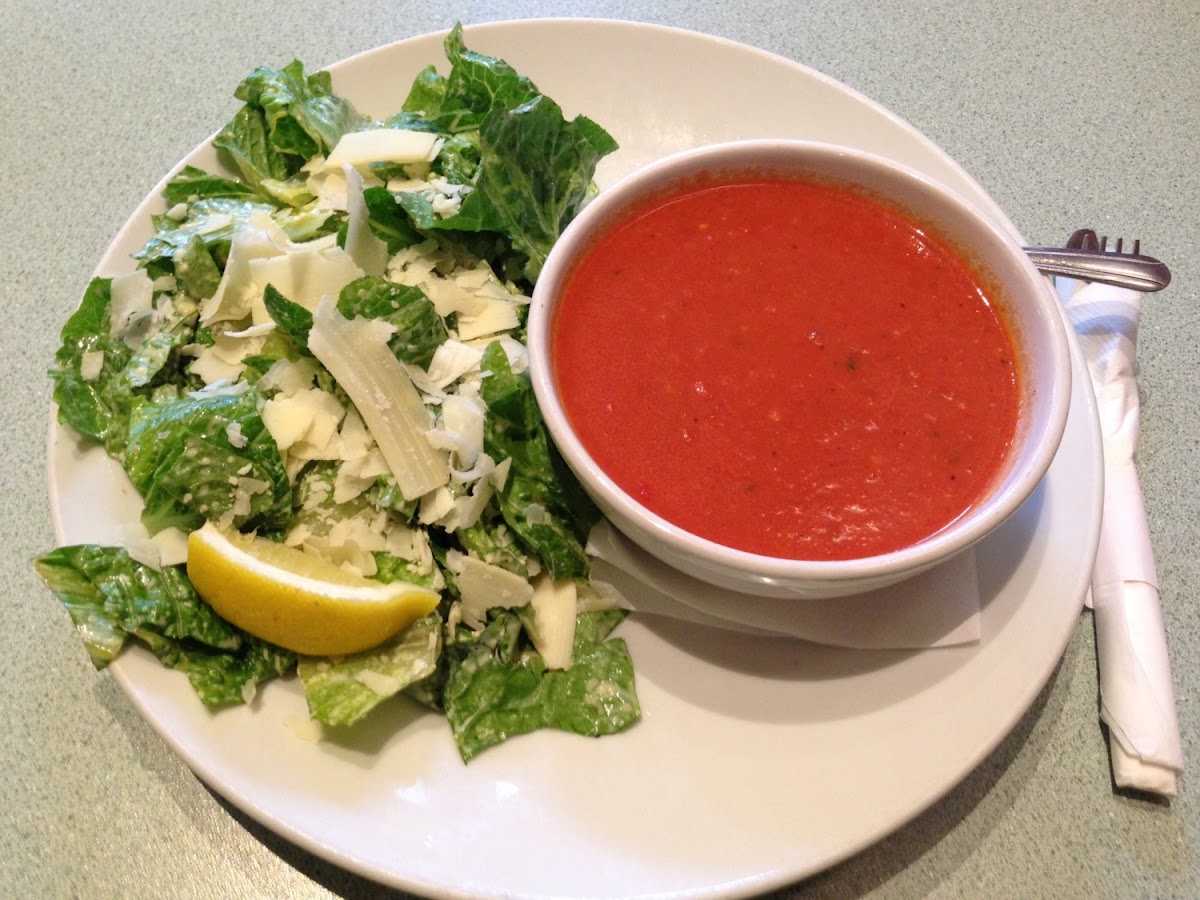 Maple-Chipotle Tomato Soup with Caesar Salad.