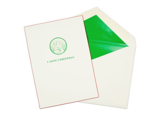 Different from the usual cards wishing others a Happy Holidays, I love the simple and joyful exclamation of these from Mrs. John L. Strong ($95/box, mrsstrong.com)