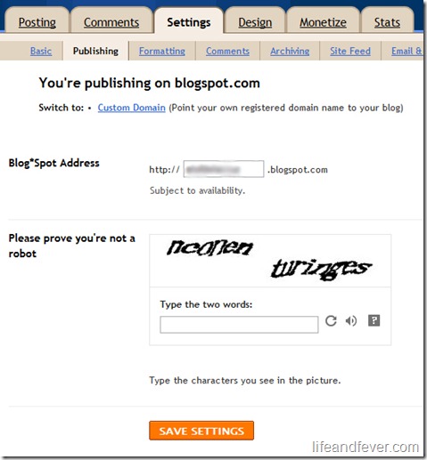 Blogger Publishing custom domain