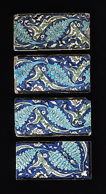 Border Tiles | Origin: Syria | Period: second half of 16th century | Collection: The Madina Collection of Islamic Art, gift of Camilla Chandler Frost (M.2002.1.157a-d) | Type: Ceramic; Architectural element, Fritware, underglaze-painted, Height: 5 13/16 in. (14.76 cm); Depth: 1 in. (2.54 cm); Width: 11 7/16 in. (29.05 cm)