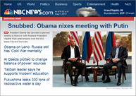 c0 Screen capture of MSNBC.com on August 7, 2103 with the story "Snubbed: Obama nixes meeting with Putin."