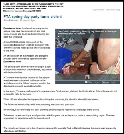 DERDEPOORT 10_000 PARTYGOERS ORGY VIOLENCE AND RAPE PRETORIA Barry BatemanSept72011 DERDEPOORT 10_000 PARTYGOERS ORGY VIOLENCE AND RAPE PRETORIA Barry BatemanSept72011