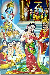 Krishna protecting Draupadi