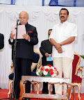 H E Governer Hansaraj Bharadwaj giving oath to MinistersChief Minister D V Sadananda Gowda seen in pic