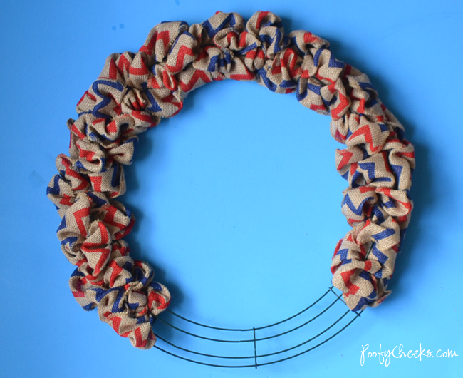 Fourth of July Burlap and Pinwheel Wreath - a full picture tutorial on how to make a burlap wreath included.