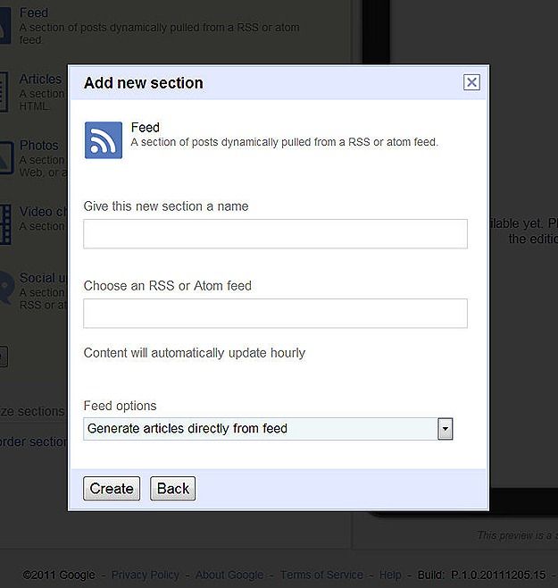 add new section - feed