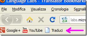 Microsoft Translator Bookmarklet nella barra dei preferiti