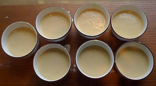 Have a bowl for each baking pan you will be making in this batch.  Virginia put one cup of batter in each bowl.