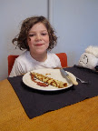 The birthday boy, who likes his crepe rolled with peanut butter and maple syrup, thankyouverymuch.
