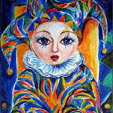 Błazenek - z cyklu Lalki - Mantykora. Akryl na płótnie; wymiary: 24x30cm