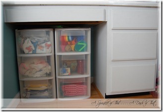 Plastic storage drawers before {A Sprinkle of This . . . . A Dash of That}