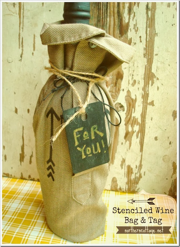 {Northern Cottage} stenciled wine bag and tag