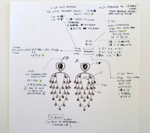 She dissected the earrings and came up with the list of materials she'd need to source and the correct quantities. The earrings would be constructed in 10 days, so she didn't want to worry about miscalculations.