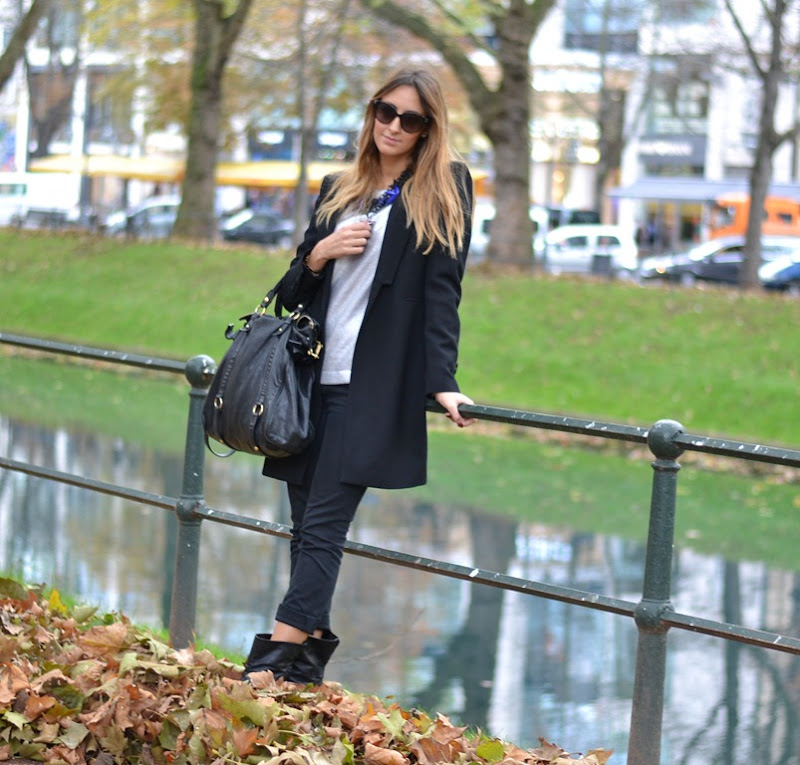Dusseldorf, Germany, Zara Coat, Valentino Sunglasses, Zara Neklace, Miu Miu Bag, Fashion Blogger, Italian fashion Bloggers, Strategia Biker Boots, Strategia Boots, Dondup, Dondup Trousers