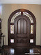 Interior view fo all hand beveled glass with fused and beveled amber diamond accents.