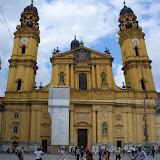 The Theatinerkirche church in Odeonsplatz, Munich (this is a clumsy stitch of two photos, as I couldn't get back far enough to get the whole building in one photo) The Theatinerkirche church in Odeonsplatz, Munich (this is a clumsy stitch of two photos, as I couldn't get back far enough to get the whole building in one photo)