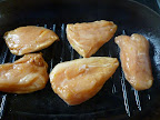Lifted from the marinade and into the grill pan.