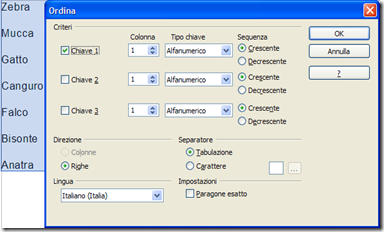 Mettere in ordine alfabetico su OpenOffice Writer
