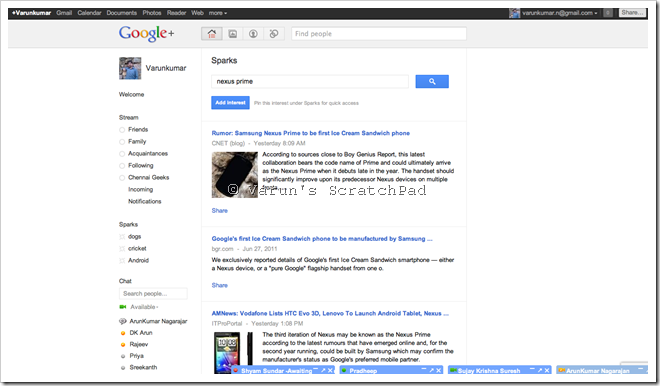 Google+ Sparks
