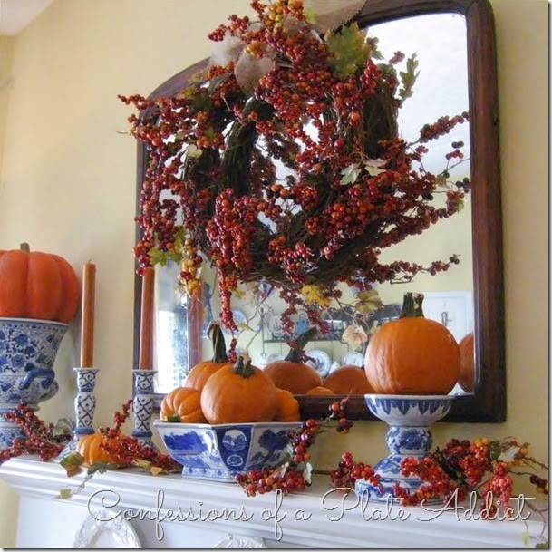 CONFESSIONS OF A PLATE ADDICT Blue, White and Bittersweet Fall Mantel CONFESSIONS OF A PLATE ADDICT Blue, White and Bittersweet Fall Mantel