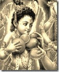 [Krishna holding fruits]