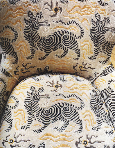 This linen velvet was inspired by a Tibetan rug.