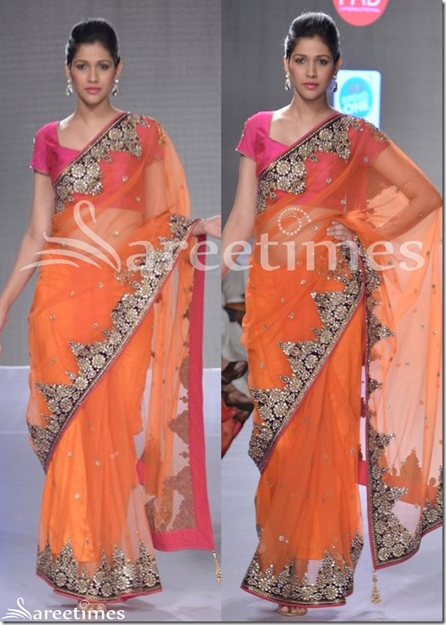 Vikram_Phadnis_Orange_Net_Saree