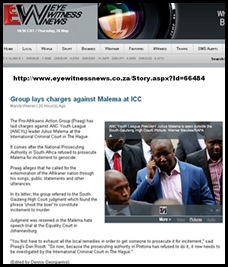 MALEMA GENOCIDE CHARGE ICC BY PRAAG DAN ROODT MAY262011