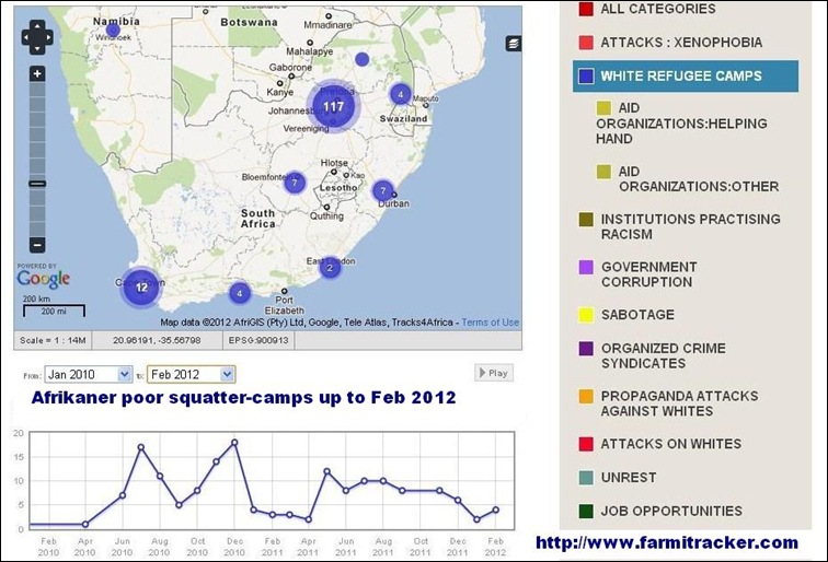 Afrikaner Squatter camps Feb 2012 MAP on Farmitracker com