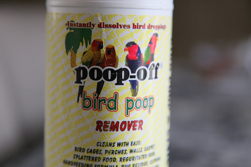 Poop-off is a bird poop remover that instantly dissolves bird droppings!  Brilliant!