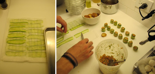 These tar-tar roll-ups were sealed in the most thinly-sliced cucumber shavings. It's so amazing to see something like this come together! These tar-tar roll-ups were sealed in the most thinly-sliced cucumber shavings. It's so amazing to see something like this come together!