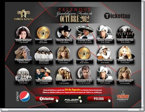 cartelera de conciertos en palenque fiestas de octubre 2012 fechas horarios y precios de boletos
