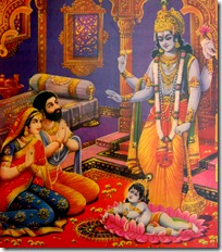Krishna appearing before Vasudeva and Devaki