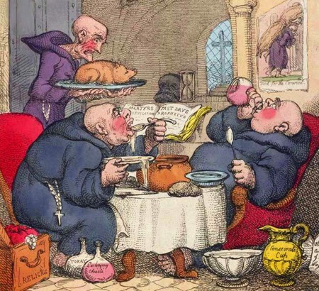 Monaci golosi caricatura T. Rowlandson, satira The Holy Friar 1807 Monaci golosi caricatura T. Rowlandson, satira The Holy Friar 1807