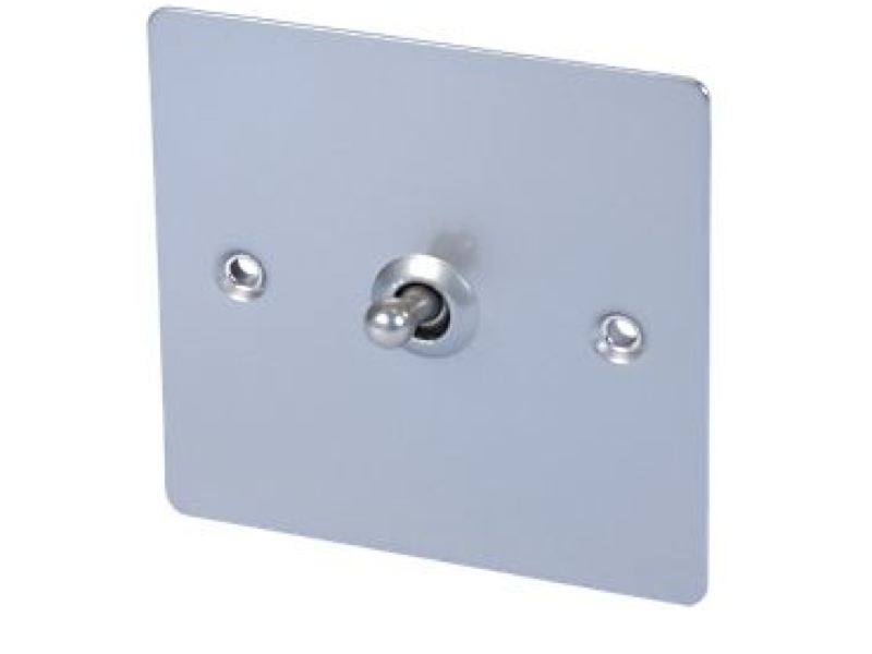 Volex 1 Gang 2 Way Flat Plate Satin Chrome Toggle Light Switch 1G 2W