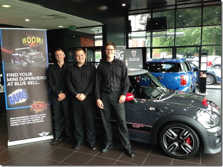 Blue Bell MINI Crewe's Phil Legerton, Phil Aggus and Joe Wardle put the finishing touches to the dealership's #MININotNormal Fun Day 2