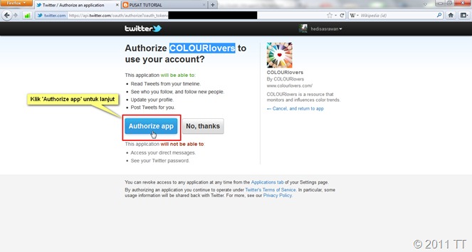 Klik tombol 'Authorize app' Klik tombol 'Authorize app'