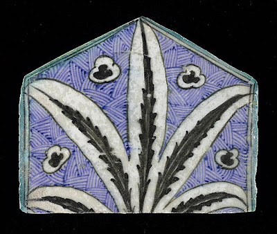 Tile | Origin: Syria or Egypt | Period: 15th century | Collection: The Madina Collection of Islamic Art, gift of Camilla Chandler Frost (M.2002.1.767) | Type: Ceramic; Architectural element, Fritware, underglaze-painted, Height: 5 11/16 in. (14.45 cm); Width: 6 15/16 in. (17.62 cm); Depth: 5/8 in. (1.59 cm)