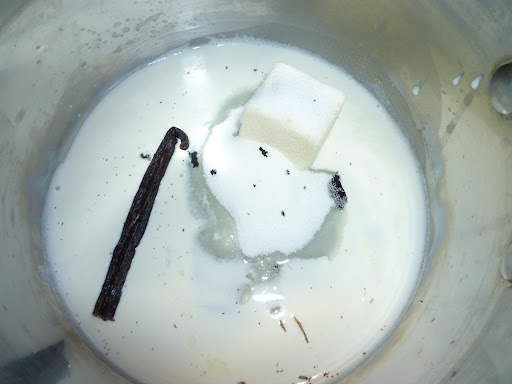 Into the saucepan the vanilla bean goes